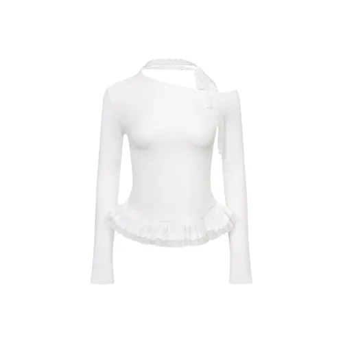 Ariseism Обычный Асимметричный Плечо Кружево Длинный Рукав Т-Рубашка Для Женщин Осенний Облегающий Крой Топ Женский