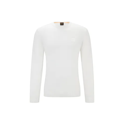 Hugo Boss Круглый вырез Свитер из хлопка и кашемира с логотипом мужской белый