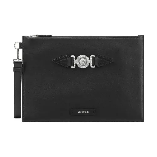 VERSACE MEDUSA BIGGIE серия Гладкая коровья кожа Клатч Мужской Черный Серебряный