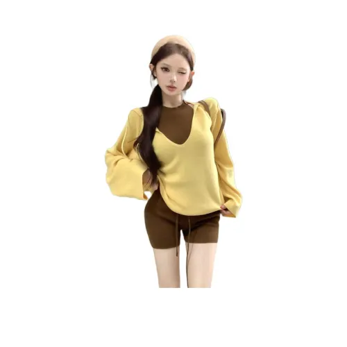 ZVJH Желтый Женские Повседневные Костюмы