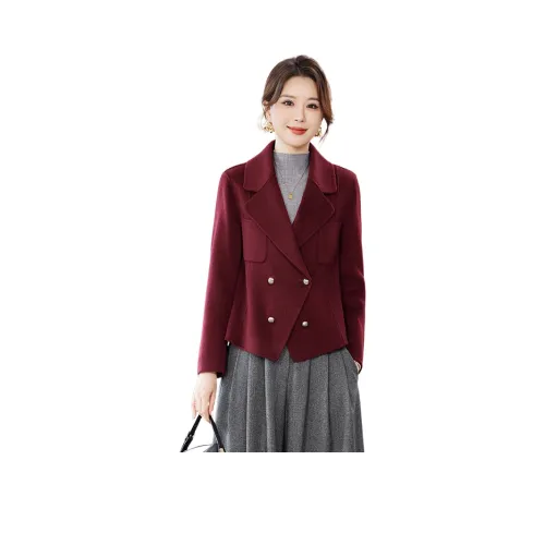 H-YXIANG Бургунди Женское Короткое Пальто