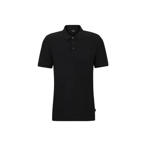 Hugo Boss FW23 Мерсеризованный хлопок Рубашка с Особенным Artwork Поло Мужской Черный