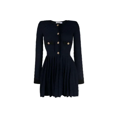 Self Портрет Длинное Платье с Длинными Рукавами Женское Морской Синий