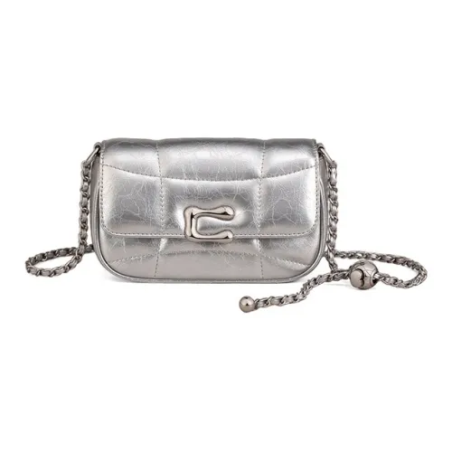 PESASRIE Коровья кожа с синтетической кожей сумка через плечо женская серебряная