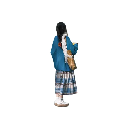 ZVJH Синий топ + Юбка Женские Комплекты с юбкой