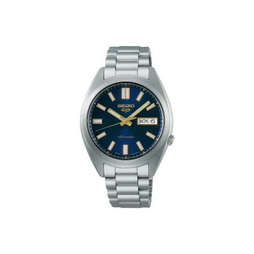 SEIKO Seiko5 Автоматический Ручной Механизм Часы из Нержавеющей Стали с Ремешком 37,4 мм Мужские Часы Синий Циферблат