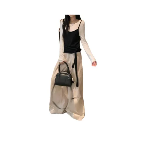 ZVJH Черный Белый Топ + Повседневные Штаны Женские Повседневные Костюмы