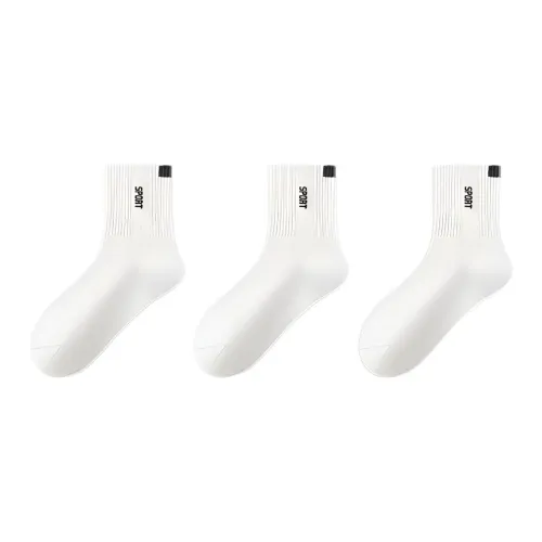 MADALLO [3 упаковки] Белые Мужские Носки до икры MID