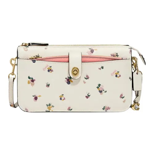 COACH Полированный Галька Кожа Клатч Сумка через плечо Маленький Женский Мел Белый Розовый