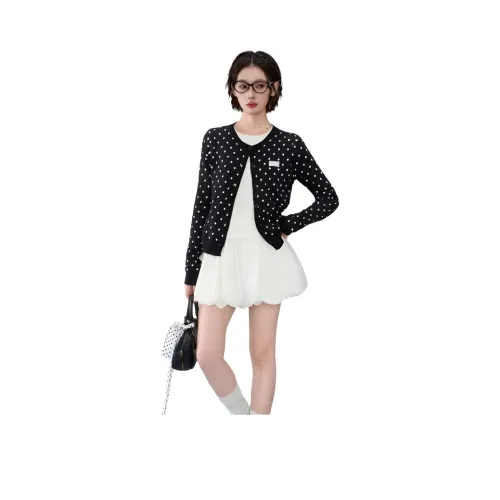 ZVJH Черный Гороховый узор Топ Женские Трикотаж