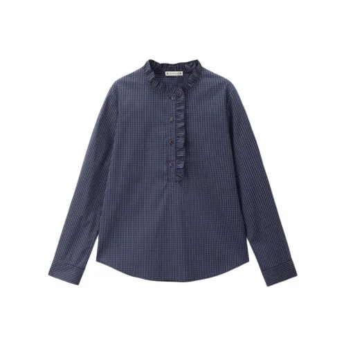 Giordano 06 Прусский синий Клетчатый Женские Рубашки