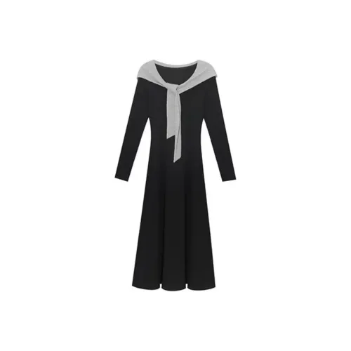 KZOON STUDIO Черные Женские Длинные Платья с Длинными Рукавами