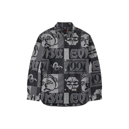 EVISU Джинсовый синий сплошной принт Мужская рубашка