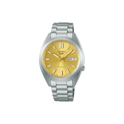 SEIKO Seiko5 Автоматический Ручной Механизм Часы из Нержавеющей Стали с Ремешком 37,4 мм Мужские Часы с Золотым Циферблатом