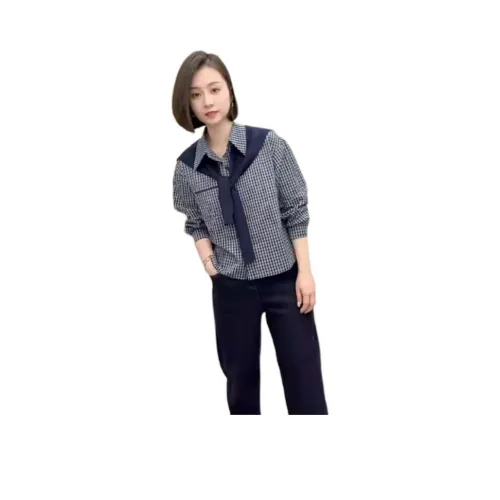 MUQINGQING Клетчатая рубашка + шаль Женская рубашка