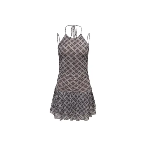 Ariseism Дизайн Клетка Халтер Без рукавов Платье Для Женщин Лето Облегающий крой Юбка Женская