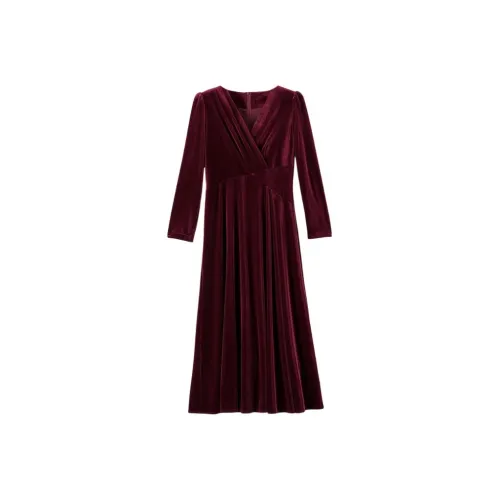 Late White Бургунди Женские Длинные Платья с Рукавами