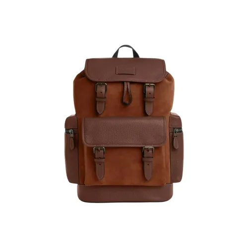 COACH Sprint Litchi Grain Leather Backpack Large Unisex Cognac