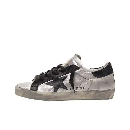 Golden Goose Супер Звезда Низкий Топ Стильные Скейтбординги Женские Серебряный Черный Каблук Потертый