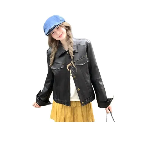 COHX Черный Женские Кожаные Куртки