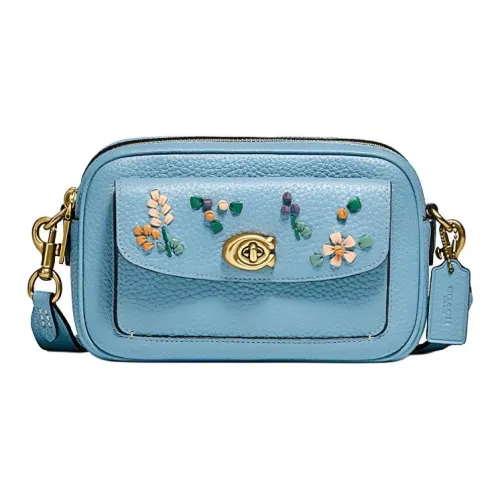 COACH Willow Кожа Camera Сумка Сумка через плечо Сумка на плечо Женская Ледяной Синий