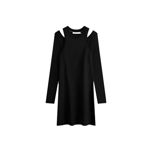 Calvin Klein Космический Черный Женские Длинные Платья с Длинными Рукавами