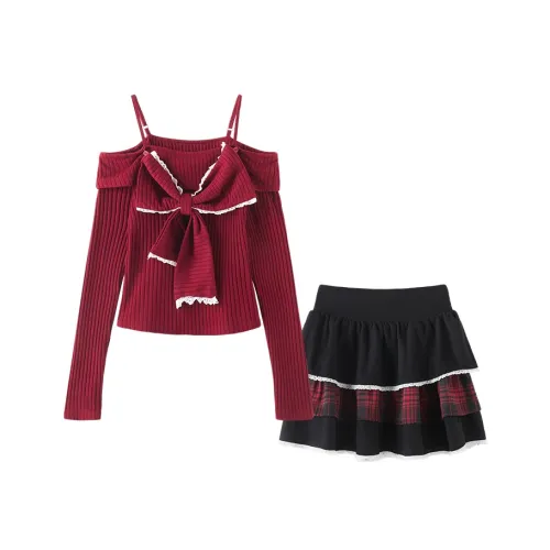 FABRIC PIG Красный топ + Черная юбка Женские комплекты с юбкой