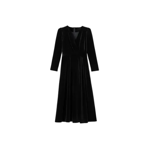 Late White Черный Женские Длинные Платья с Рукавами