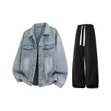 Синий [вышитый] + черный повседневные штаны