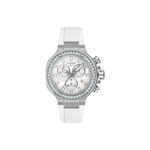 TISSOT Race Collection Кварцевый механизм Женские часы 38 мм Белый циферблат Корпус из нержавеющей стали Резиновый ремешок