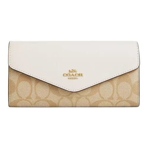 COACH Конверт Покрытый холст С кожаными вставками Кошелек Маленький Женский Светлый хаки