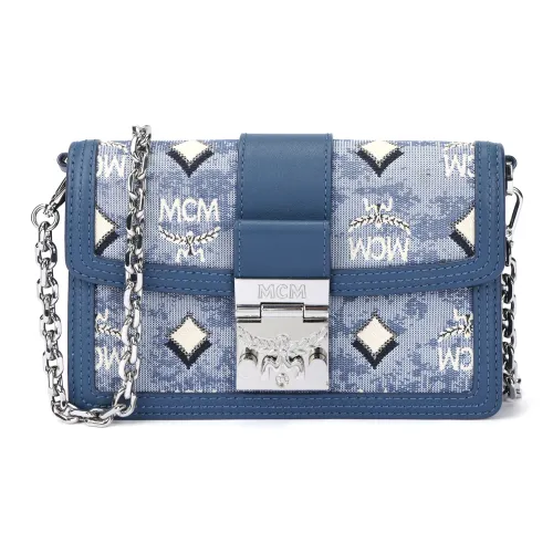 MCM Монограмма Жаккард Текстиль Сумка через плечо Мини Женская Синяя