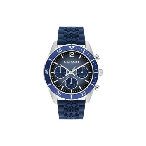 COACH Мужские часы Кварцевый механизм Силиконовый ремешок 44 мм Синий циферблат