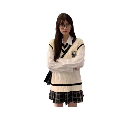 OURUOKE Белая рубашка + Жилет Женские трикотаж