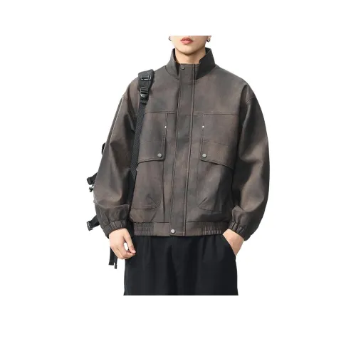 ZENGZHI Кожа Куртка Свободный крой Прямой крой Унисекс