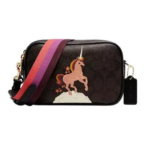 COACH Jes Холст с кожей Camera Сумка Сумка через плечо Маленькая Женская Радужная Плечевая сумка Темно-коричневая