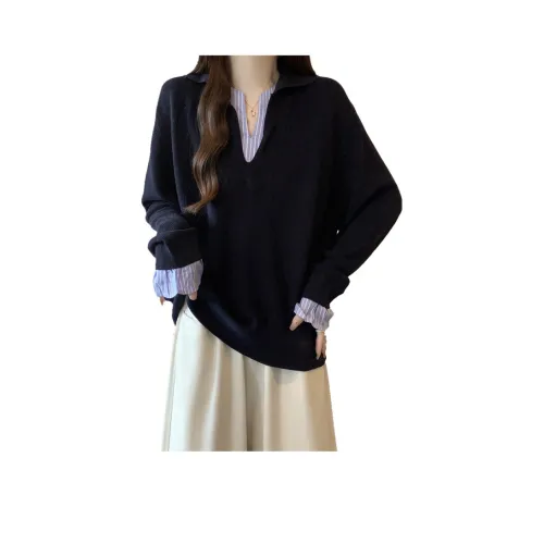 OURUOKE Темно-синий Пэчворк Женский Трикотаж