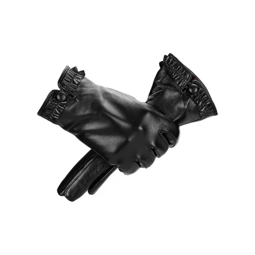 PIERRE CARDIN Перчатки из козьей кожи Женские Черный Экрю Лотосовый корень Пудра