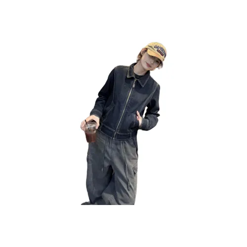 OURUOKE Темно-синий женский джинсовые куртки