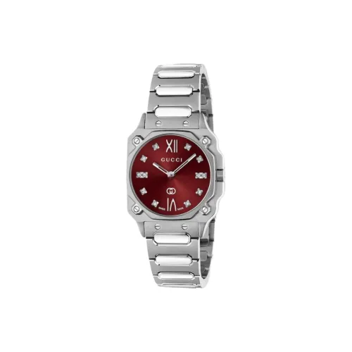 GUCCI из серии Flat Collection кварцевый механизм ремешок из нержавеющей стали 24 мм красный циферблат женские часы