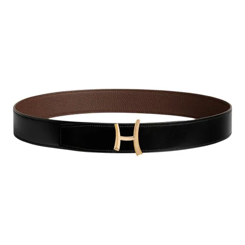 HERMES Коровья кожа Togo Кожаные ремни Мужской Черный Шоколад 3,8 см