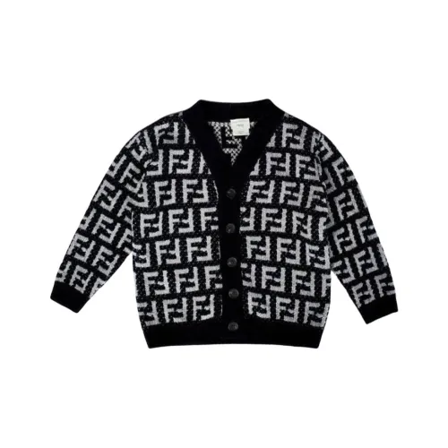 FENDI Детская одежда Малыш Шерпа Вязаная модель Кардиган с Логотипом Бренда Свитер Синий Infant And Toddler