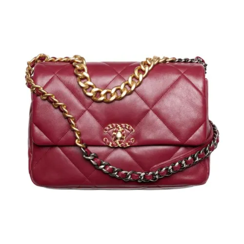 CHANEL 19Bag Lambskin Сумка через плечо Большая Женская Бордовая