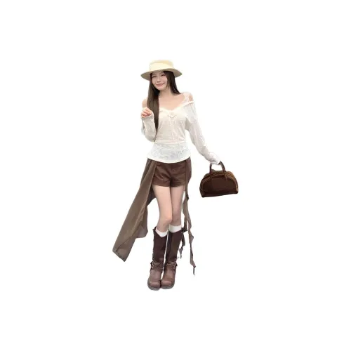 OURUOKE Кружево Пэчворк Трикотаж + Лента Шорты Женские Повседневные Костюмы