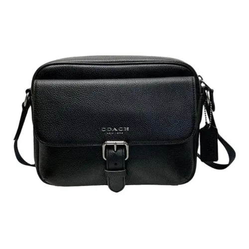COACH Hudson Песочная кожа Сумка через плечо Средняя Мужская Черная