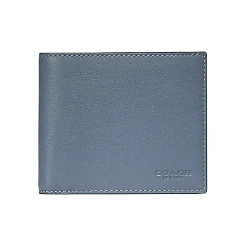 COACH 3 IN 1 Wallet Однотонный Утонченный Телячья кожа Кожа Бифолд Держатель для карт кошелек Мужской Синий Серый