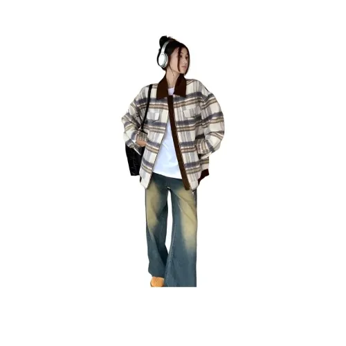 OURUOKE Белое основание Клетка Женские Куртки