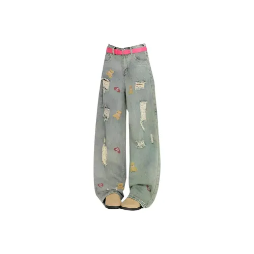 OURUOKE Blue Women's Jeans OURUOKE Синий Женские Джинсы