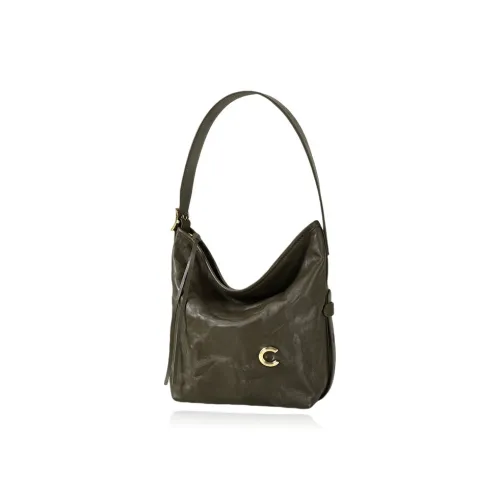 CASSILE Корова Кожа Ведро-Формовая Сумка Портативная Подмышечная Сумка через плечо Сумка на плечо Средняя Женская Темно-оливково-зеленая