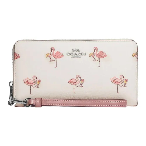 COACH Zip Around Холст с покрытием и гладкая кожа Клатч Кошелек Маленький Женский Светло-розовый